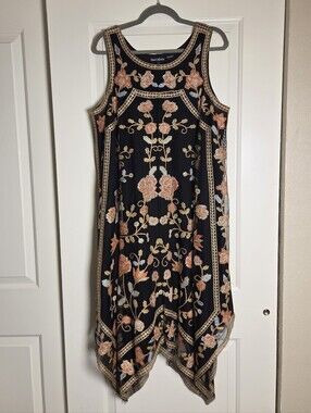 Tolani Collection Shelley Dress Sleeveless Embroidered Handkerchief Boho Large